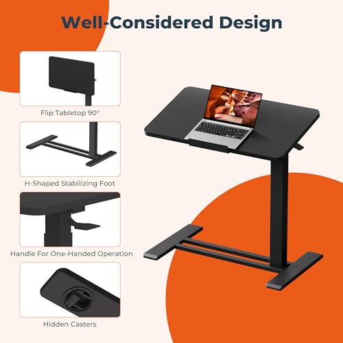 32''Pneumatic Overbed 90°Tilting Bedside Table,Small Standing Desk | 31.5" W x 17.7" D, Black Rolling Bedside Table,Hospital BedTable,Medical Bedside Table,Overbed Table with Wheels,Mobile Desk - color: Black, size: 3218