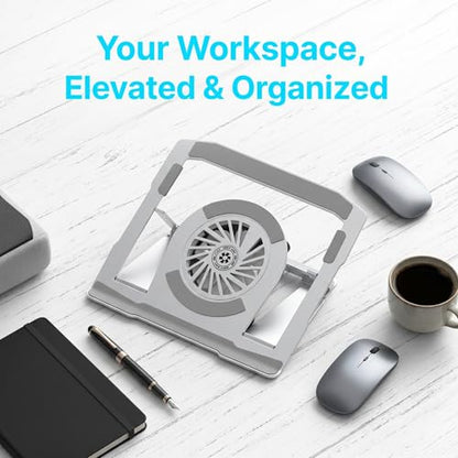 BudddhiGear Laptop Stand, Aluminum Heat Dissipation, Built-in Fan, 6 Height Adjustment, Rotatable, for Laptop