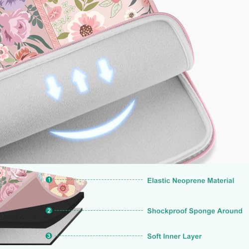 MOSISO Laptop Case 13.3 inch, 13-13.3 inch Laptop Sleeve Compatible with MacBook Air 13 13.6/Pro/Neo 13/Pro 14,HP Dell ASUS Lenovo,Spliced Flowers Neoprene Computer Sleeve Bag with Small Case, Pink - color: Pink, size: 13.3 inch