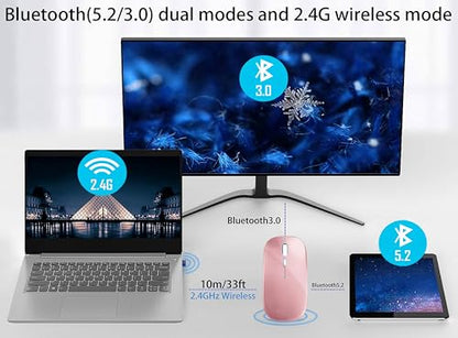 WREANU Wireless Bluetooth Mouse, Rechargeable Laptop Mice, Rose Gold | LED Lights Silent Slim Dual Mode(BT5.2 & 2.4G Portable USB Receiver) Computer Mouse for Laptop/iPad/Tablet/Computer/Mac - color: Rose Gold Wireless Bluetooth Mouse