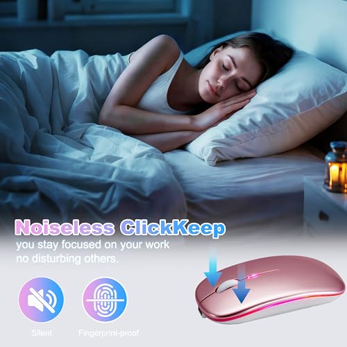 Wireless Bluetooth Mouse Rechargeable Long Lasting Dual Mode - BT 5.2 & 2.4G Silent RGB LED Mice, Slim Portable Ergonomic Mouse for Laptop/PC/Tablet/MacBook/iPad/Apple Devices(Rose Gold) - color: Rose Gold