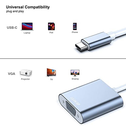 BENFEI USB C to VGA Adapter, Thunderbolt 3/4 to VGA Adapter Compatible with iPhone 15 Pro/Max, MacBook Pro/Air 2023, iPad Pro, iMac, S23, XPS 17, Surface Book 3 and More [Aluminium Shell,Grey] - color: Grey