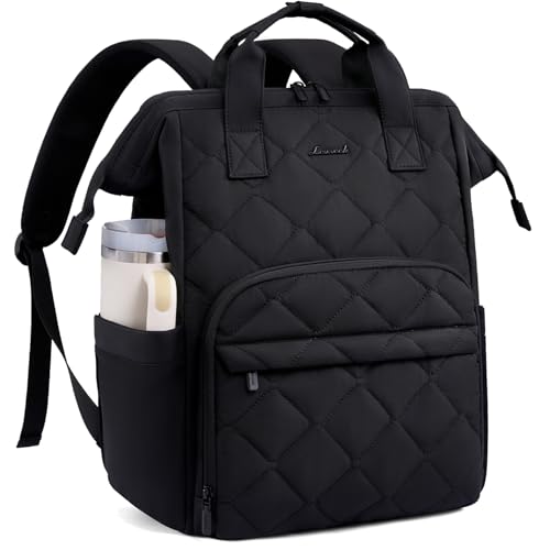 LOVEVOOK Laptop Backpack for Women Work Bag 15.6 inch Black | Computer Compartment, Lightweight,Work Travel Backpack Purse, Puffer Quilted Laptop Backpack Casual Daypack for Nurse Teacher - color: Black, size: 15.6 inch-Puffer Quilted Laptop Backpack
