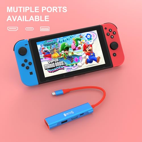 RREAKA TV Dock for Nintendo Switch 2 / Switch/Switch OLED, Portable Travel Dock Replacement with 4K@60Hz HDMI, PD 100W Charging, USB 3.0 - color: Red & Blue