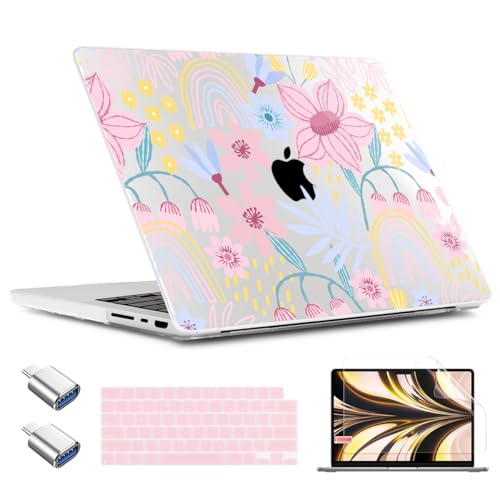 TWOLSKOO for MacBook Pro 16 inch Case M4 A3403 A3186 M3 A2991 M2 A2780 M1 A2485 (2024-2021) Pro/Max, Plastic Hard Shell & Keyboard Cover & Type C Adapter & Screen Protector, Floral Spring - color: Floral Spring