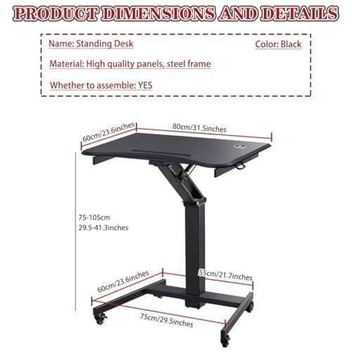 Adjustable Height Stand Up Desk, Home Work Lifting Standing Desk, Portable Removable Pneumatic Laptop Table, Sofa Side Table with Casters, Fixed Groove Design