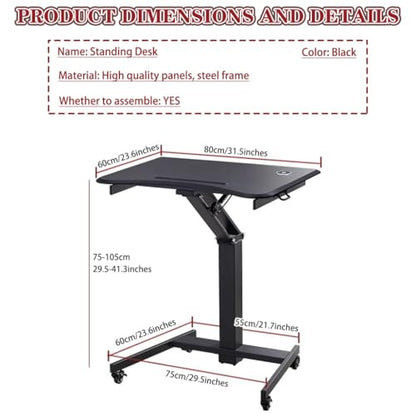 Adjustable Height Stand Up Desk, Home Work Lifting Standing Desk, Portable Removable Pneumatic Laptop Table, Sofa Side Table with Casters, Fixed Groove Design
