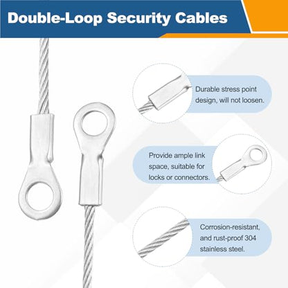 12 Pcs Security Cable Lock - Double Loop Cable (3.28 ft x 0.06 Inch) Vinyl Coated 304 Stainless Steel Safety Flexible Wire Rope Luggage Bike Anti-Theft Security Chain Lock, Silver - size: 3.28 ft x 0.06 Inch