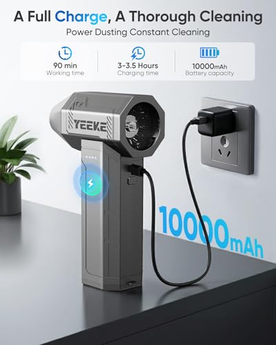 Compressed Air Duster, 300000 RPM & 400 G Wind Pressure, 10000 mAh Battery with Fast Charging, 4-Gear Electric Air Duster Rechargeable, Electric Duster Mini Blower with LED for Office Cleaning