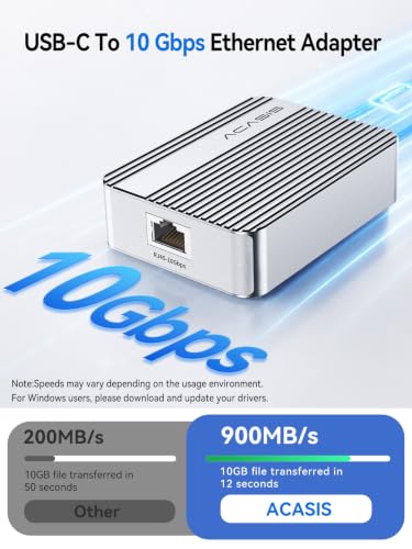 ACASIS USB4 to 10Gb Ethernet Adapter Aluminum Housing | USB-C to 10gb Ethernet Adapter Compatible Thunderbolt 3/4/5 Ethernet Adapter for Video Editing / Windows (Driver Required)