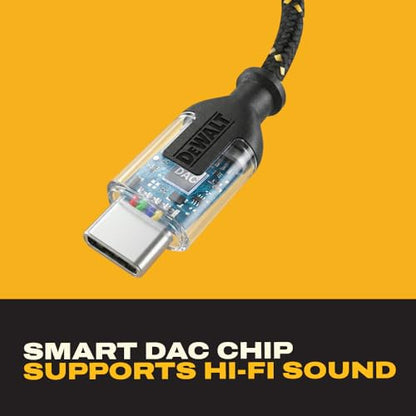 DEWALT Aux to USB C Adapter – 3.5mm to USB C Audio Headphone Jack Dongle with DAC Chip, CTIA Compatible, Kevlar-Reinforced Cable for iPhone 17 16 15, Samsung Galaxy, iPad & MacBook