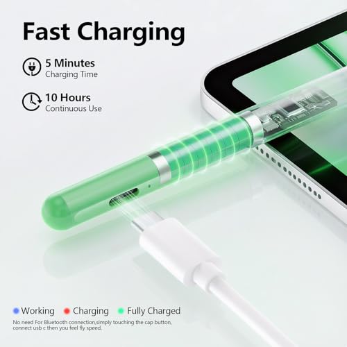 Stylus Pen for iPad 6-11th Gen 2X Fast Charge, Palm Rejection-Green | Tilt Sensitivity, USB-C Charge, Compatible with 2018-2026 Apple Pencil iPad Pro 11/12.9/13, Air 3/4/5/M2/M3/M4, mini 5/6/7 - color: green