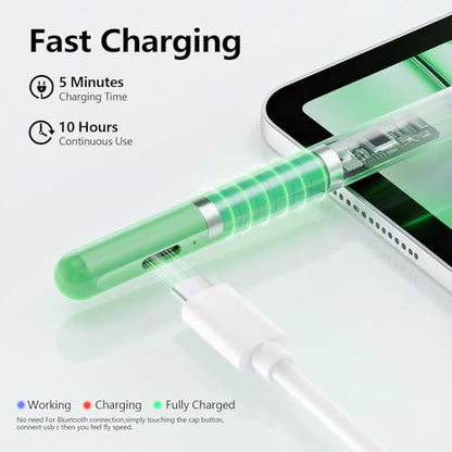 Stylus Pen for iPad 6-11th Gen 2X Fast Charge, Palm Rejection-Green | Tilt Sensitivity, USB-C Charge, Compatible with 2018-2026 Apple Pencil iPad Pro 11/12.9/13, Air 3/4/5/M2/M3/M4, mini 5/6/7 - color: green