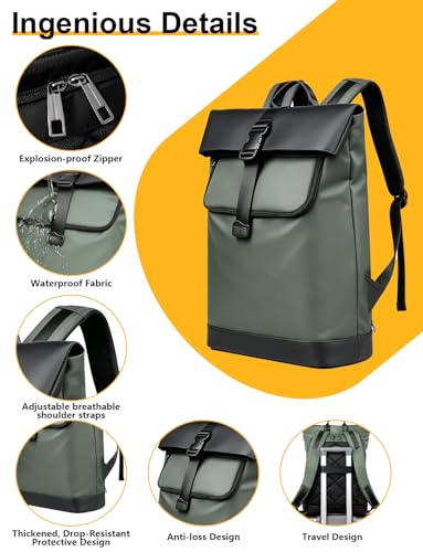 Lightweight Laptop Backpack 17Inch for Women & Men Professional Business Computer Bag with Back Cushioning Carry on Waterproof Travel Computer Backpack Resistant Travel Work Citywalk Green - color: Green