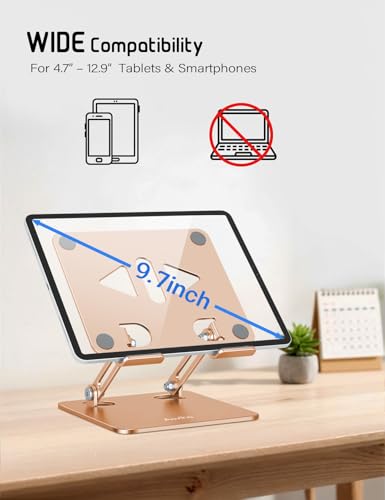 Aoviho Tablet Stand for Desk,Adjustable Tablet Holder,Gold | Stable Aluminum Design, Fits iPad Pro/Air/Mini & Samsung Tablets, Adjustable Viewing, Ideal for Office & Home - color: Gold