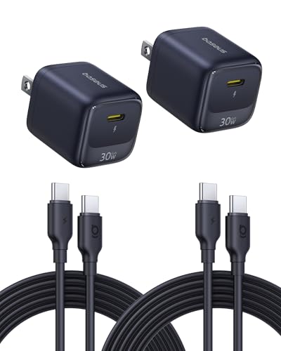 Baseus 30W USB C Charger Block, 2 Pack Fast Charger Type C with USB-C Cable | Compact Wall Charger for iPhone 17/16/15 Series, iPad, Galaxy S26/S25 Ultra and MacBook Air, Black - style: 30W 2Pack Black