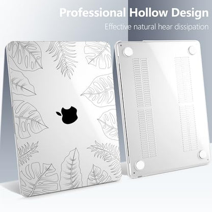 Batianda LumiArt Case for MacBook Air 13.6" M2-M5 Chip, Tropical Line | 4-in-1 set with tropical leaf line art design, ultra slim hard shell protection for minimal, office and nature users - color: Tropical Line Art