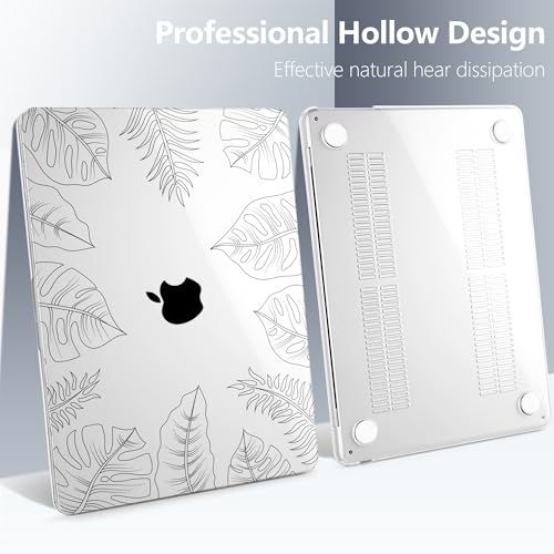 Batianda LumiArt Case for MacBook Air 13.6" M2-M5 Chip, Tropical Line | 4-in-1 set with tropical leaf line art design, ultra slim hard shell protection for minimal, office and nature users - color: Tropical Line Art