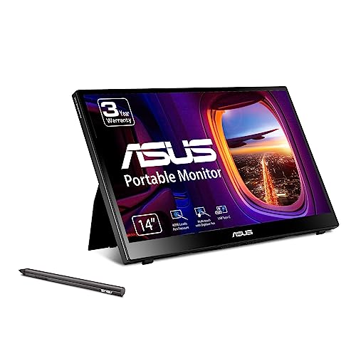 ASUS ZenScreen Ink 14” 1080P Portable Touchscreen Monitor (MB14AHD) - Full HD, IPS, 10-point touch, Stylus Pen (MPP 2.0), Eye Care, USB Type-C, Micro HDMI, Kickstand, Tripod Mountable, 3-Year Warranty - style: 14" Stylus Pen MPP 2.0 Touch Screen