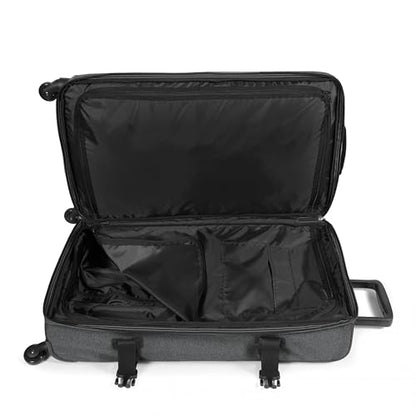 EASTPAK TRANS4 L – 80L Large Checked Luggage Bag, Two Compartments, TSA Lock, 360° Spinner Wheels, and Telescopic Handle, Black Denim - color: Black Denim, size: 80 Liter Checked Bag