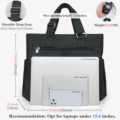 VOLGANIK ROCK Canvas Tote Bag Waterproof Nylon Multi Pocket Shoulder Bags Laptop Work Bag Teacher Purse Handbag for Women Men - color: Black