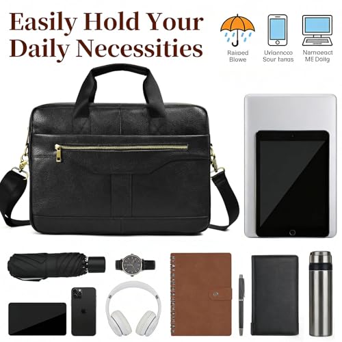 Leather Laptop Bag for Men Briefcase Fits 15.6 Inch Notebook Portable Shoulder Messenger Crossbody Bag for Travel Office - color: 17black