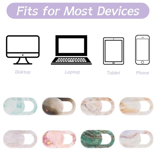 8PCS Laptop Camera Cover Slide, Marble Webcam Cover Slide Phone Camera Cover, Ultra-Thin Computer Camera Cover Slide Blocker Slider Privacy Cover for Laptop Desktop PC Tablet(Marble)