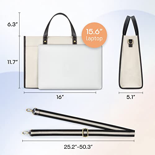 Missnine Laptop Tote Bag Canvas Laptop Bag 15.6 inch Work Shoulder Bags Casual Briefcase Handbag for Travel, Office, College - color: Black+beige