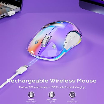 memzuoix 2.4G LED Wireless Mouse, Rechargeable Ergonomic Mouse with Detachable Cover, 1400 DPI Portable Optical Computer Mouse with USB Receiver for Laptop, PC, Desktop and MacBook, 5 Buttons-Purple - color: Purple