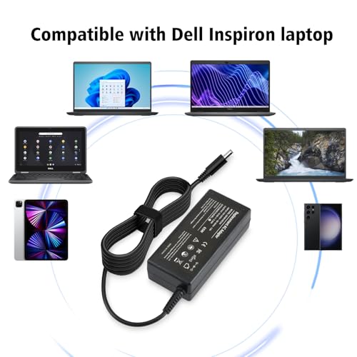 LHYSFIY 65W AC Laptop Charger Compatible with Dell Inspiron 15-3000 15-5000 15-7000 17-3000 17-5000 17-7000 13-5000 13-7000 11-3000 2 in 1 Series 3558 3181 5558 5559 5567 5100 5535 Adapter Power Cord - color: black