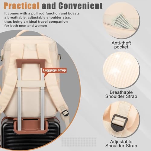 50L Travel Backpack, Flight Approved Carry On Laptop Backpack | Water-resistant, Fits 18 inch laptop, Hiking, Camping, Business, Commute, Men & women - color: Beige, size: X-Large