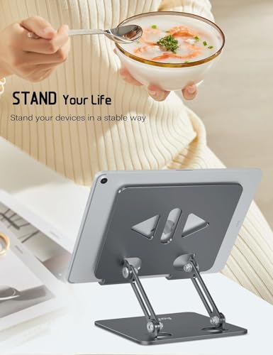 Aoviho Tablet Stand for Desk,Adjustable Tablet Holder, Grey | Stable Aluminum Design, Fits iPad Pro/Air/Mini & Samsung Tablets, Adjustable Viewing, Ideal for Office & Home - color: Grey
