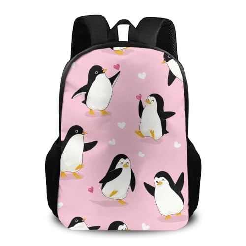 Men's Waterproof College Gym Backpack, Lightweight Large Travel Backpack, Casual Day Pack, Laptop Backpack Cute Cartoon Penguin And Heart Pink - color: Color565
