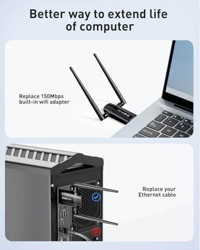Nineplus Wireless USB WiFi Adapter for PC - 1300Mbps Dual 5Dbi Antennas 5G/2.4G WiFi Adapter for Desktop PC Laptop Windows11/10/7, Wireless Adapters for Desktop Computer Network Adapters