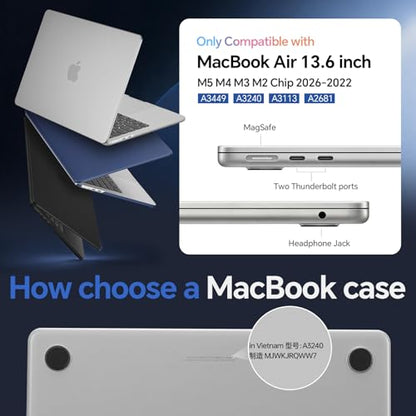 Omnpak for MacBook Air 13 inch Case, M5 M4 M3 M2 2026-2022 A3449 A3240 A3113 A2681, Scratch & Fingerprint Resistant, Frosted Matte Lightweight Hard Shell Protective Cover for MacBook Air 13.6 inch - color: Matte Clear
