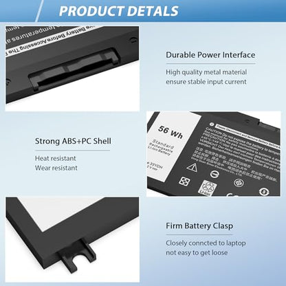 56WH 33YDH Laptop Battery Compatible with Dell Inspiron 17 7000 7773 7778 7779 G3 15 3579 15 7577 G5 5587 G7 7588 Latitude 13 3380 14 3490 15 3590 99NF2 PVHT1 P72F P30E 81PF3 081PF3 P30E001 - style: 33YDH