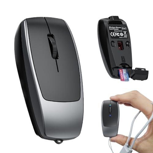 FMOUSE Ultra-Compact 2-in-1 Wireless Bluetooth Mouse & Micro SD Card Reader | Supports Up to 2TB | USB-C Rechargeable | 30g Lightweight | Compatible with Laptop Mac iPad Tablet | Business Travel | Grey - color: Grey / Without TF Card