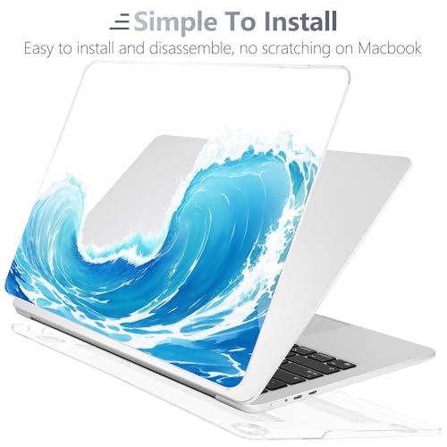Batianda Case for New MacBook Air 13 inch 2026 M5 2025 M4 2024 Model A3240 A3113 M3 A2681 M2, Floral Designed Protective Hardshell Keyboard Cover & Screen Protector and USB-C Adapter, Blue Waves - color: Blue Waves