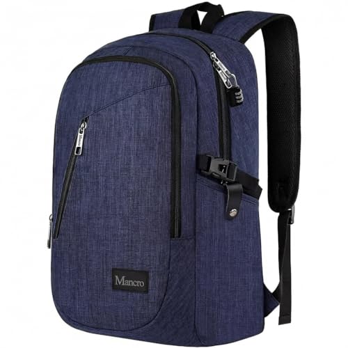 Mancro 17.3 Inch Business Laptop Backpack for Travel Anti-Theft Backpack | Water Resistant Work Daypack with Lock, Travel Computer Bag with Laptop Compartment for Men Women - color: Blue, size: 17.3 inch