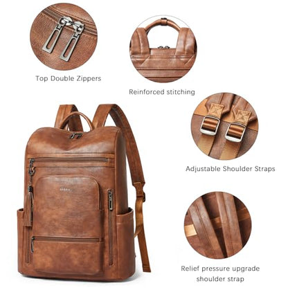Shrrie Upgraded Large Travel Laptop Backpack with Laptop Compartmetn Fits 17 inch Laptop,Waterproof Vegan Leather Computer Backpack for Women and Men Work Business College - color: Two-toned Brown