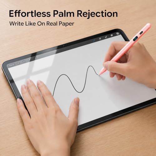 Active Stylus Pen with LED Display, 2-in-1 Dual Modes Digital Pencil for iPad iPhone Samsung Android Tablets & Switch, Palm Rejection & Tilt Sensitivity for Drawing, No Bluetooth Pairing (Pink) - color: Pink
