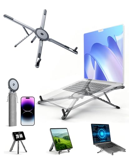 miley Laptop Stand for Desk, 8-Level Adjustable, Magnetic Phone Mount Gray | For 13–17 in laptops. Aluminum build, anti-slip support and fold-flat portability. Includes a magnetic ring and carry bag. - color: Gunmetal Gray