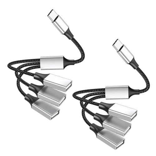 2-Packs USB C to 3 USB Female Adapter, Type C to Multi-Port Splitter Hub with USB 2.0 Ports, Compatible with MacBook, iPad Pro/Air, Microsoft Surface Go, PC, Laptop - color: C 1to3