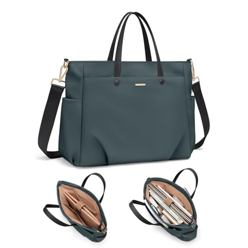 14 Inch Laptop Tote Bag for Women, Lightweight Nylon Work Shoulder Bag, Water-Resistant Computer Handbag with Pockets for Business Travel & Commute (Atrovirens) - color: Atrovirens, size: 14 Inch