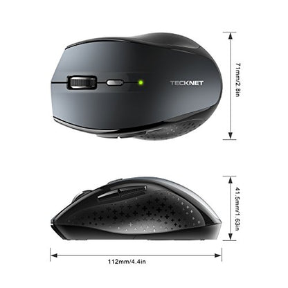 TECKNET Bluetooth Mouse, Wireless Silent 6 Buttons 2-Yr Battery, Gray | BT 5.0/3.0, 6-Level DPI to 4800, Wide OS Compatible, Ergonomic for M/L Hands, Extended Battery - color: Gray