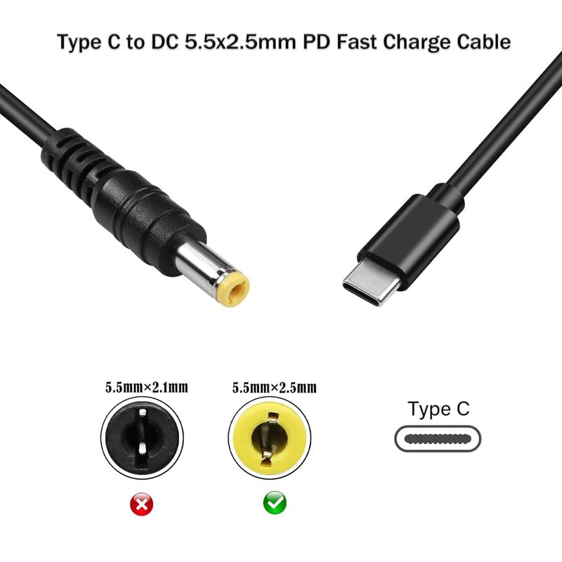 5.5 x 2.5 mm USB C to DC Adapter, 100W DC Adapter 5.5 x2.5mm Made for Ultrabooks, Asus Zenbook, Security Cameras, Router, Retro Gaming Consoles, Car Refrigerator - style: 5.5x2.5mm