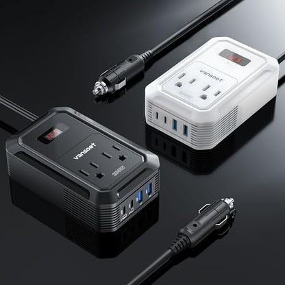 200W Car Power Inverter DC 12V to 110V AC Inverter with PD 65W/30W USB C & 2 QC 18W USB Ports & 2 AC Outlets,Car Pluɡ Adapter Outlet for Laptop/Phone/Road Trip - color: Black