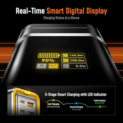 AOHI 240W Laptop Power Bank 27600mAh Portable Fast Charger (99.3wh) + Youth 100W Gan+ USB C Wall Charger, 3-Port Laptop Fast Charger Type C Power Adapter