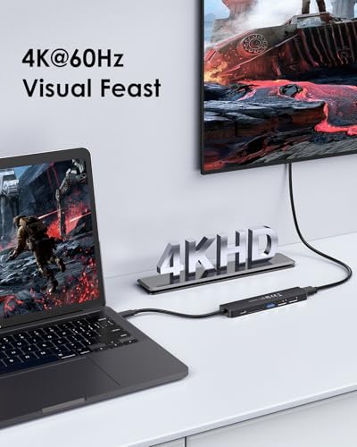 LENTION 7-in-1 USB C Hub, 4K@60Hz HDMI, 100W PD, Card Reader, USB 3.0 & 2.0 | Plug and Play, Stable Driver 3.0 Certified, for macOS, iOS/iPadOS, Windows & ChromeOS (CB-CE18, Black) - color: Black