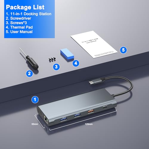 USB C Dock with M.2 NVMe SSD Enclosure, 10Gbps M.2 NVMe SSD Docking Station, USB C Hub with SSD Slot, Laptop Docking Station with 4K HDMI/PD100W/USB 3.2 Gen2/VGA/Gigabit LAN/SD/TF Card Reader
